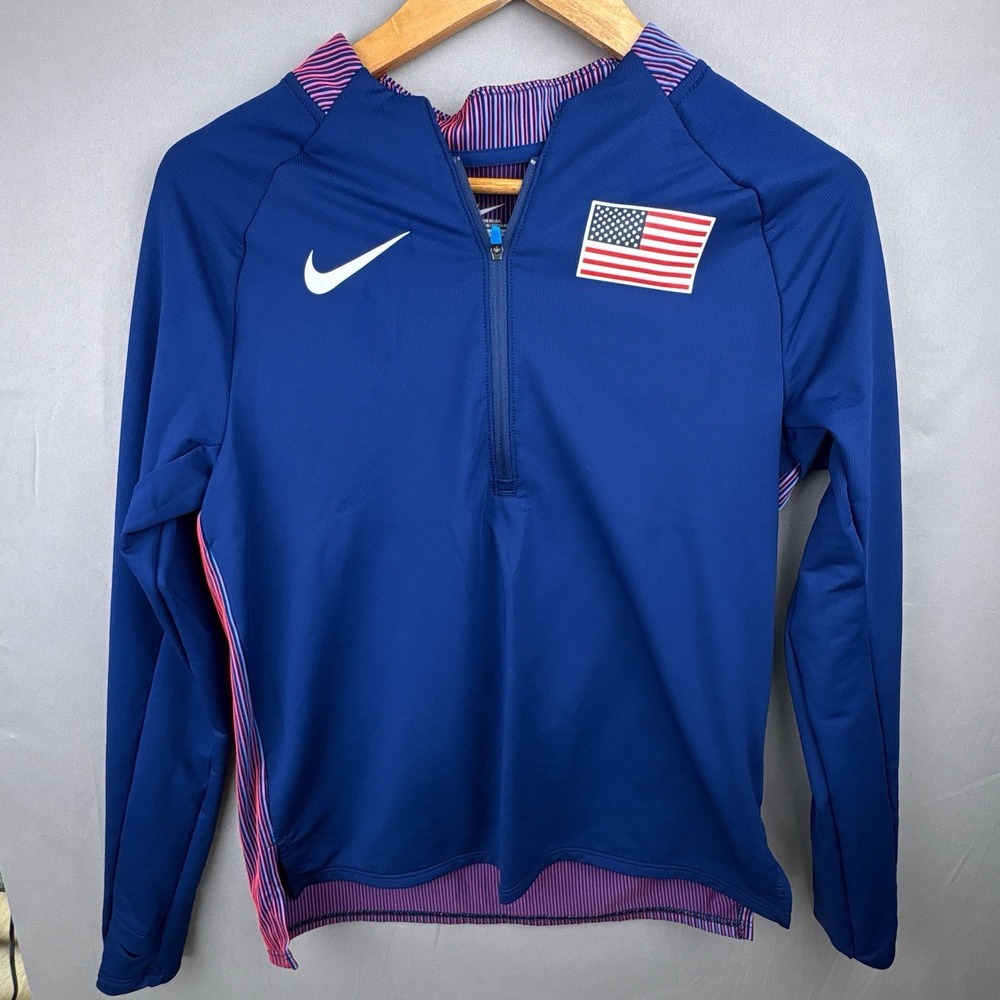 Nike Pro Elite Team USA Podium Track Jacket Size Small Half-Zip Blue AO8797